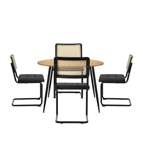110cm Round Dining Table with 4PCS Dining Chairs Leather Black