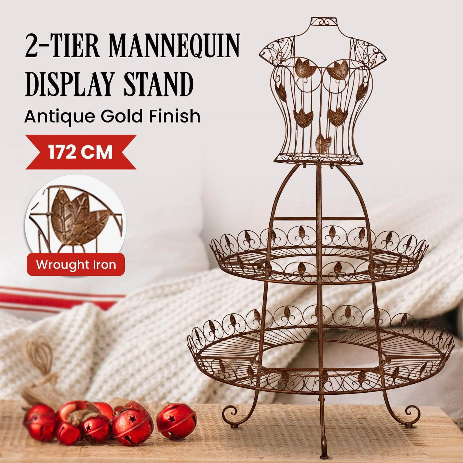 Gold colour - Antique Gold 2-Tier Metal Mannequin Display Stand