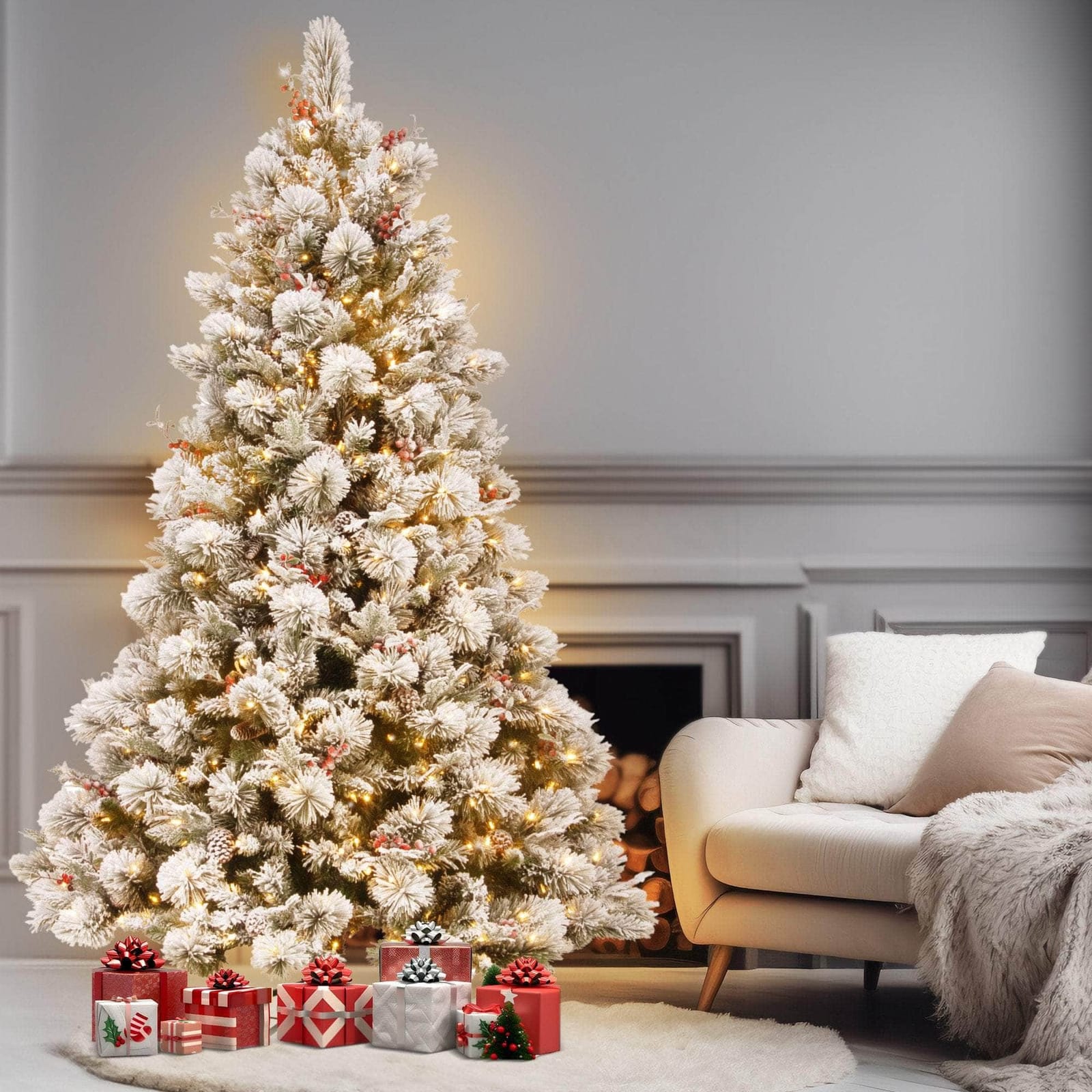 7.5ft 229cm Snowy Bedford Christmas Tree 1012 tips 800 LED Lights with Christmas