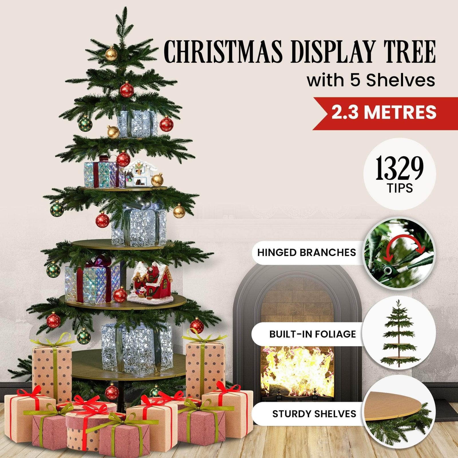 2.3m Christmas Display Tree with 5 Shelves & Foliage with dsd - photo 8