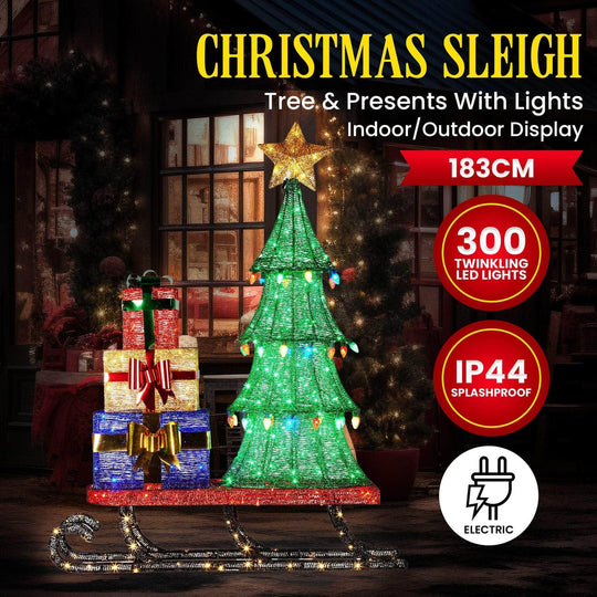 Christmas Display Sled with Tree and Presents - 183cm - dsd