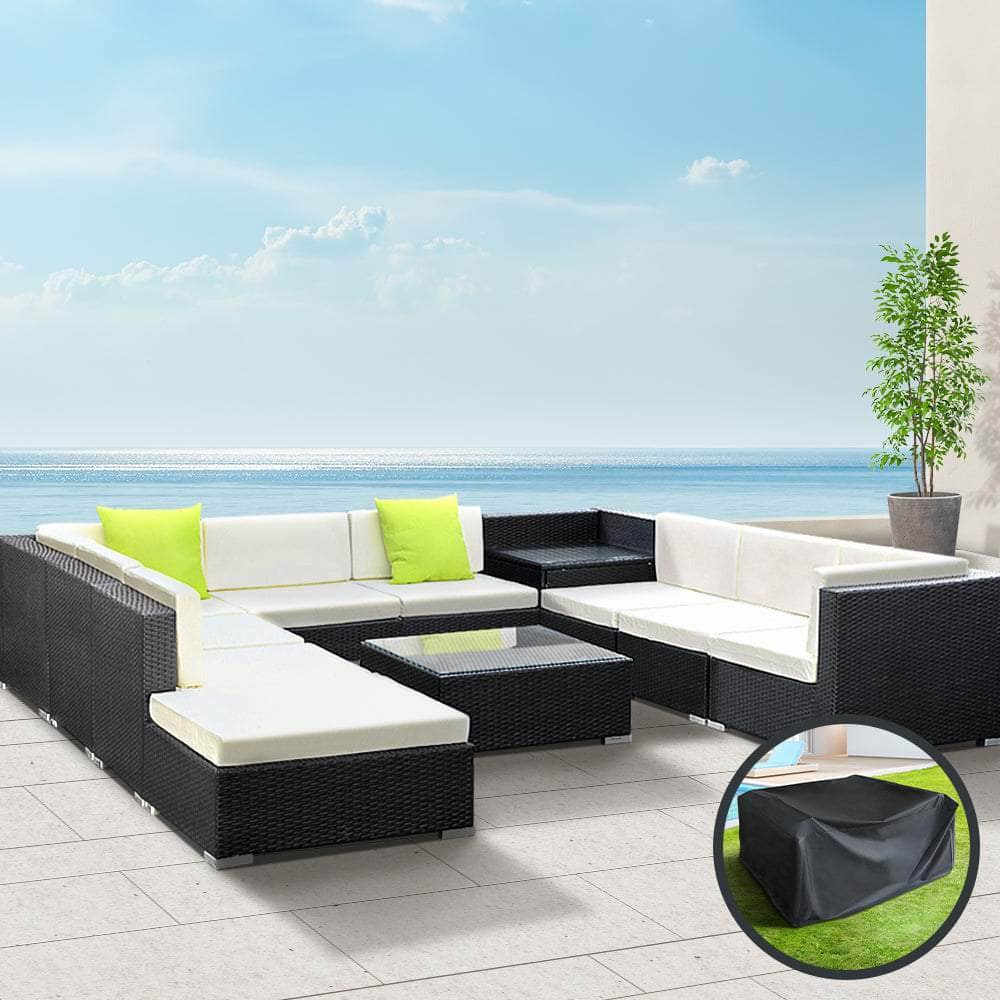 11PC Sofa Set with Storage Cover Outdoor Furniture Wicker