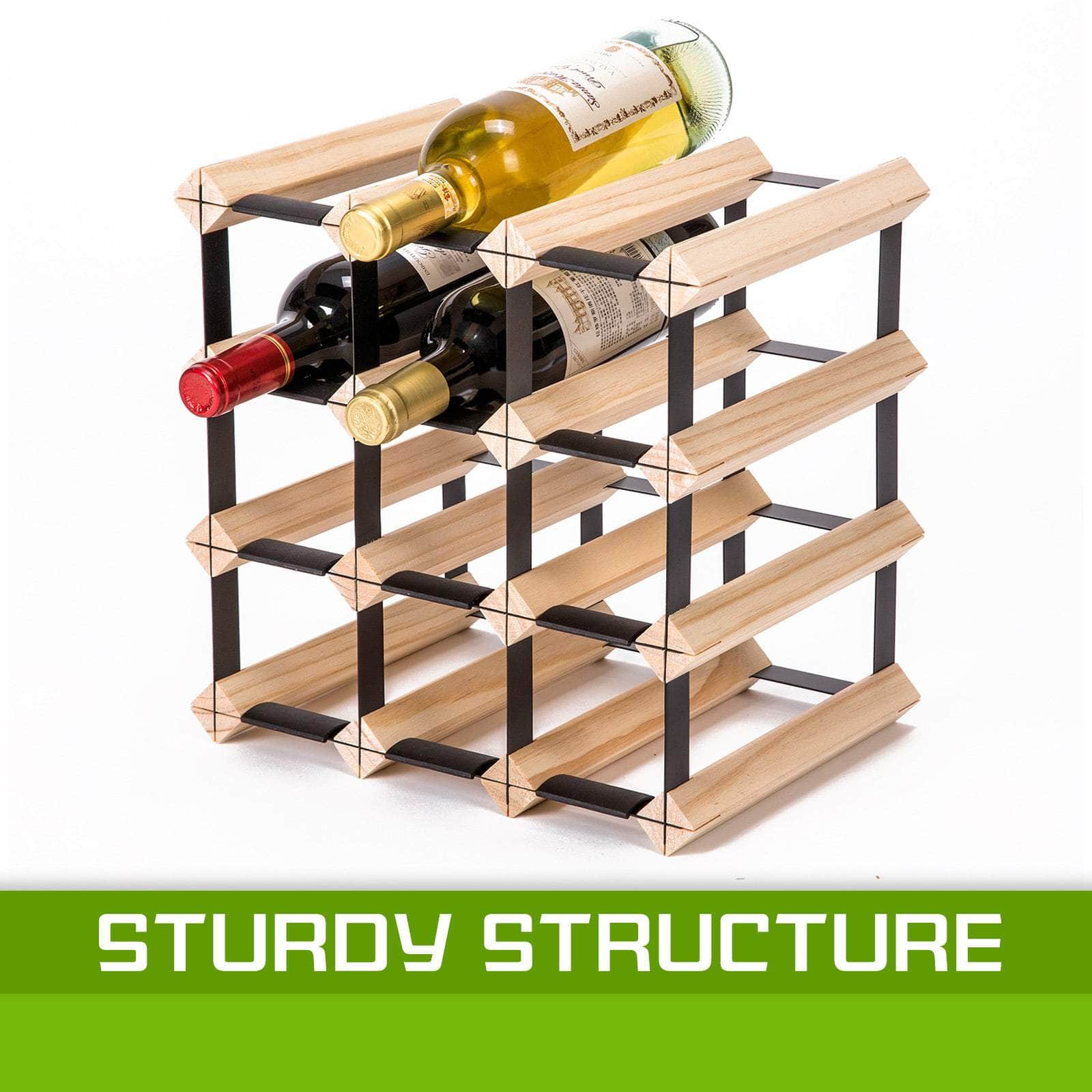 12 Bottle Timber Wine Rack Storage Cellar Organiser