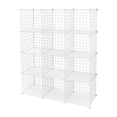 12 Cube Wire Grid Storage Cabinet - White