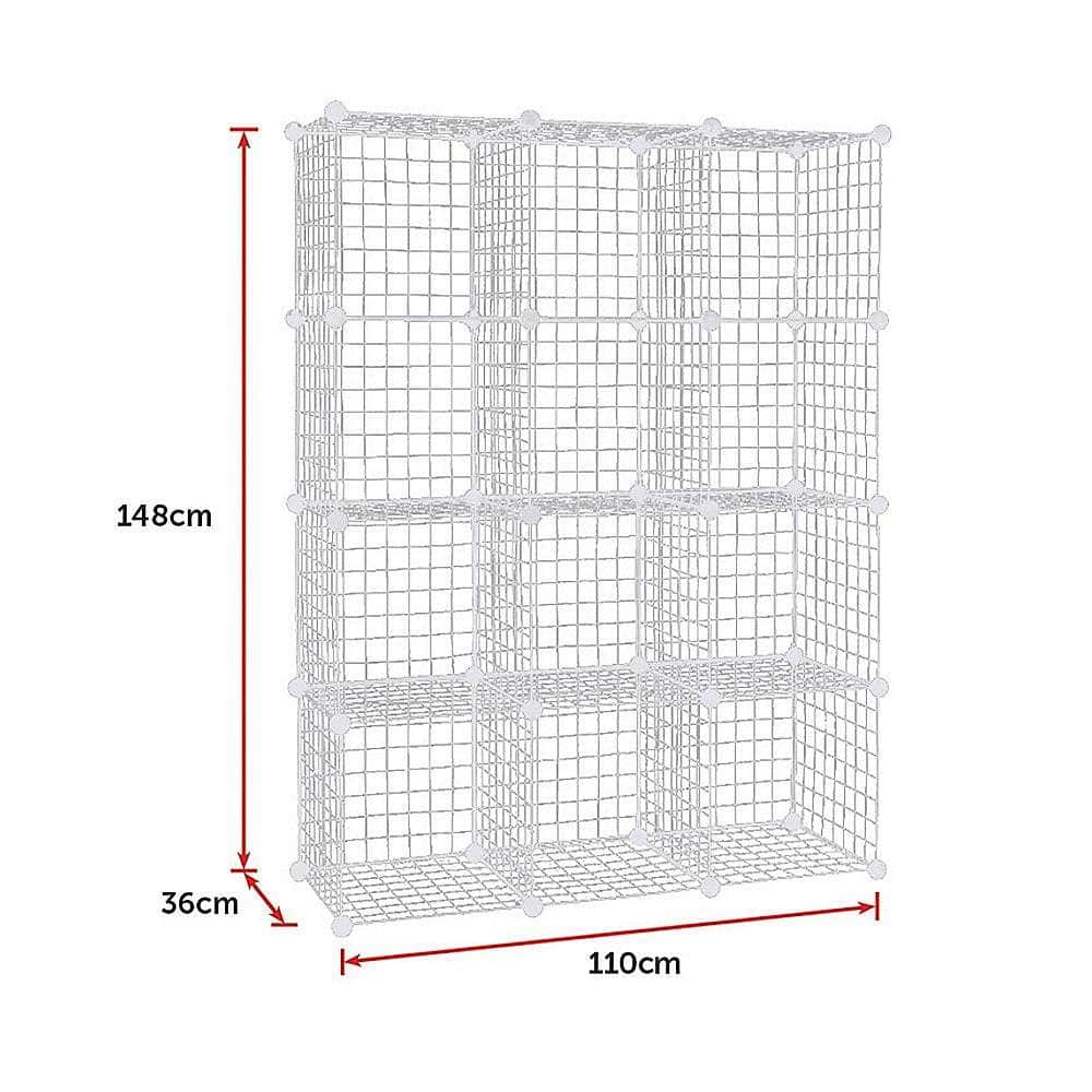 12 Cube Wire Grid Storage Cabinet - White