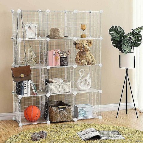12 Cube Wire Grid Storage Cabinet - White