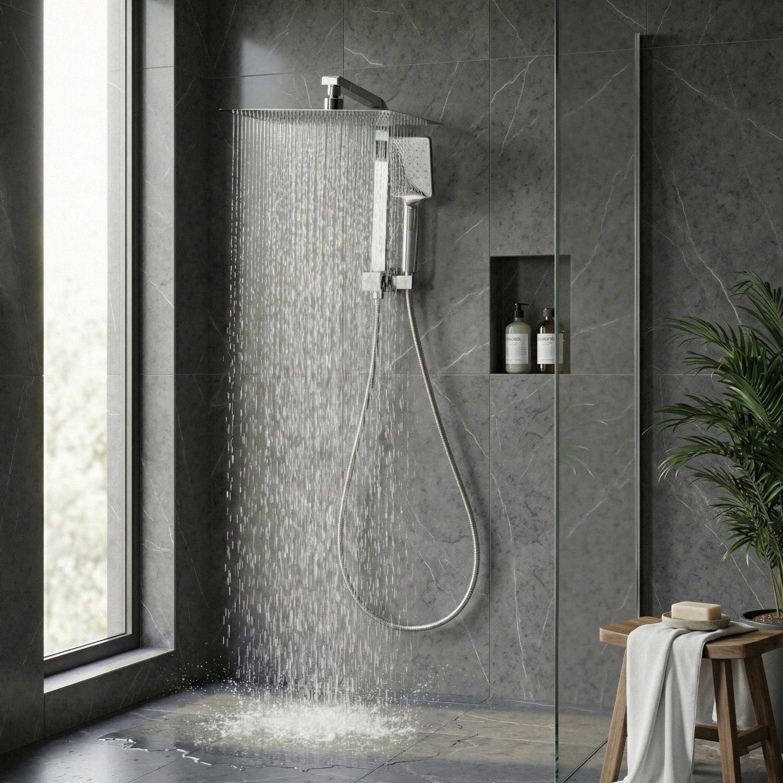 12 Inch Rain Shower Head Set with 3 Mode Handheld Brass Chrome - photo 13