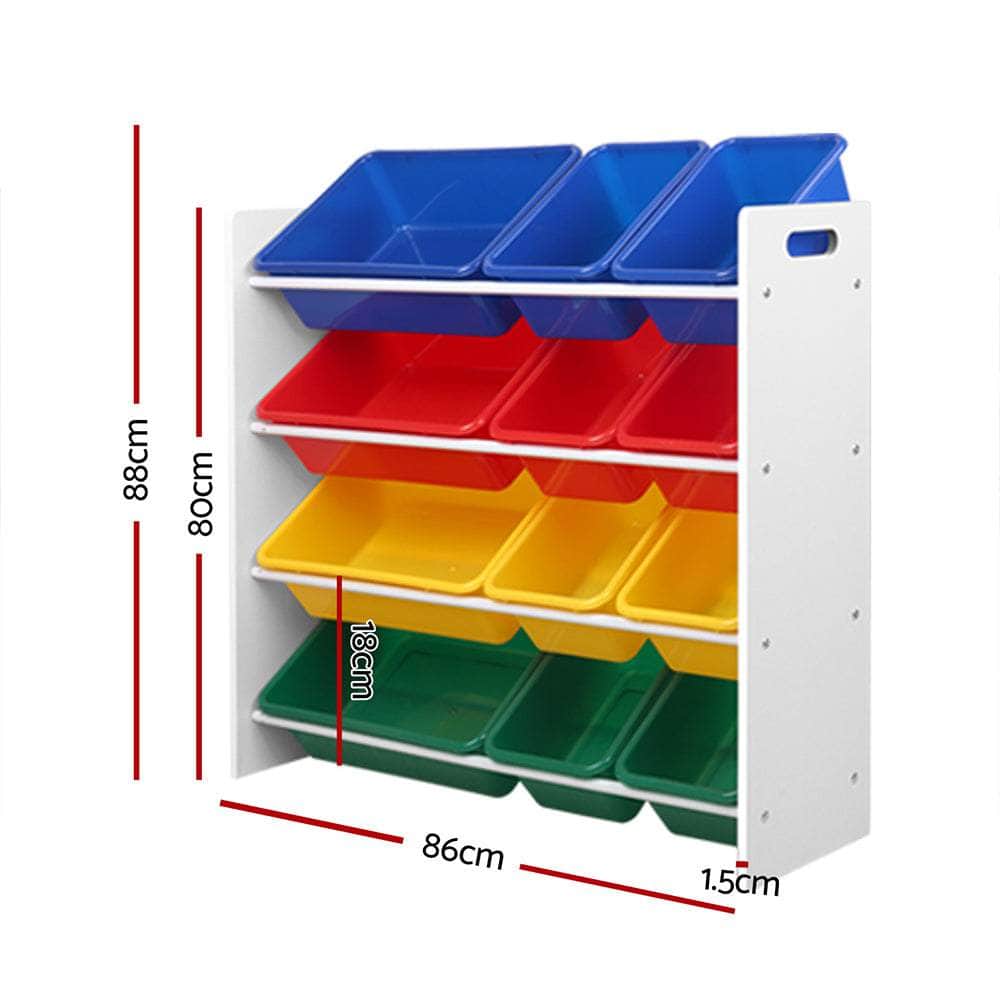 12 Plastic Bins Kids Toy Organiser Box Bookshelf Storage Rack Cabinet