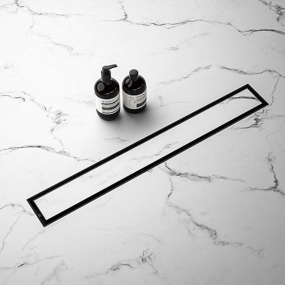 1200mm Black Tile Insert Shower Drain - Centre Outlet Floor Waste