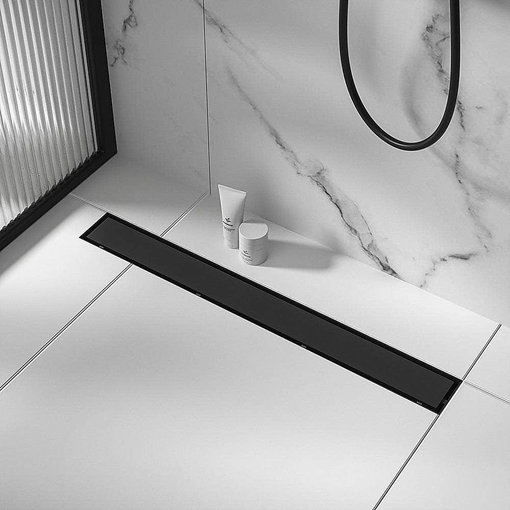 1200mm Black Tile Insert Shower Drain - Centre Outlet Floor Waste