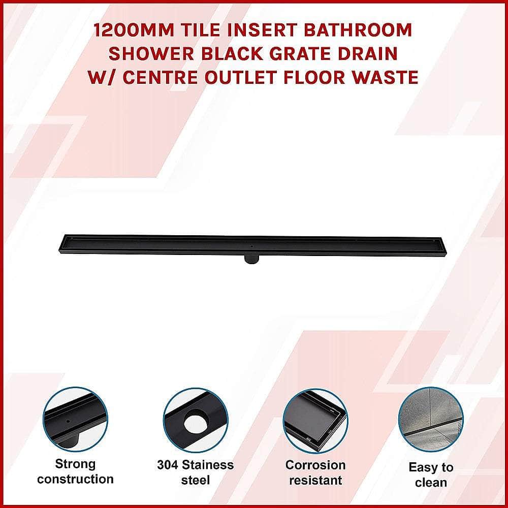 1200mm Tile Insert Bathroom Shower Black outlet Floor Waste