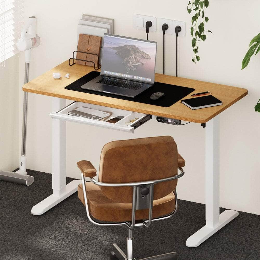 120cm &140cm Electric Standing Desk With Drawer Adjustable White