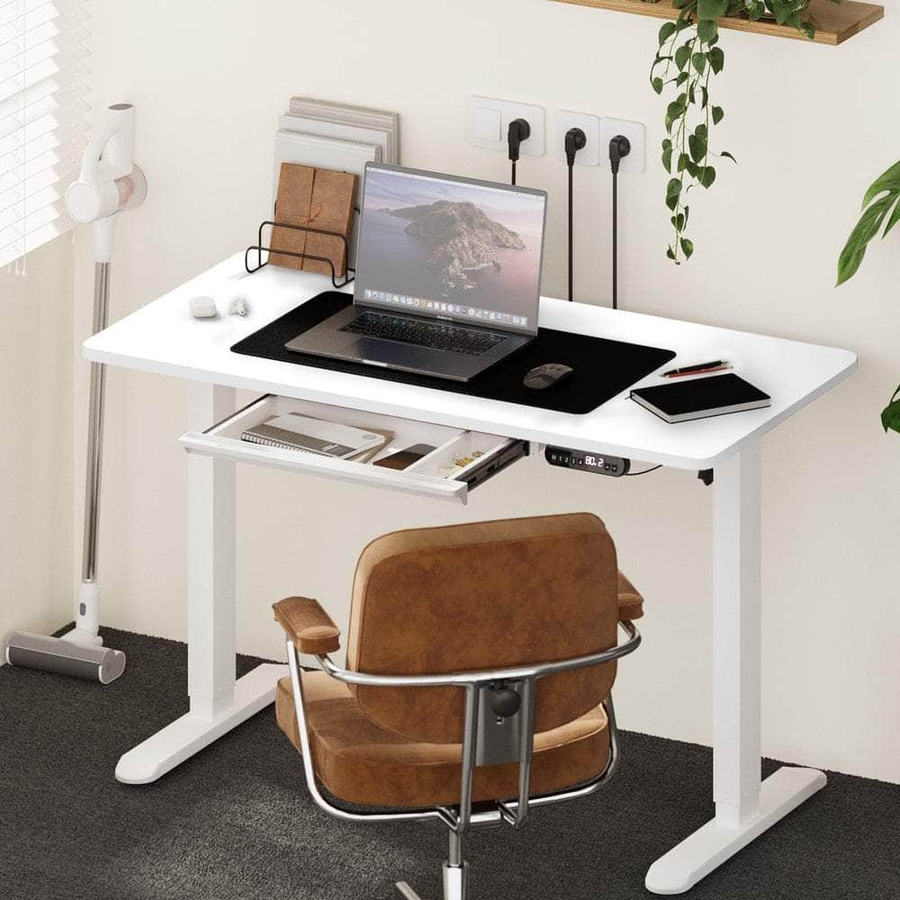 120cm &140cm Electric Standing Desk With Drawer Adjustable White