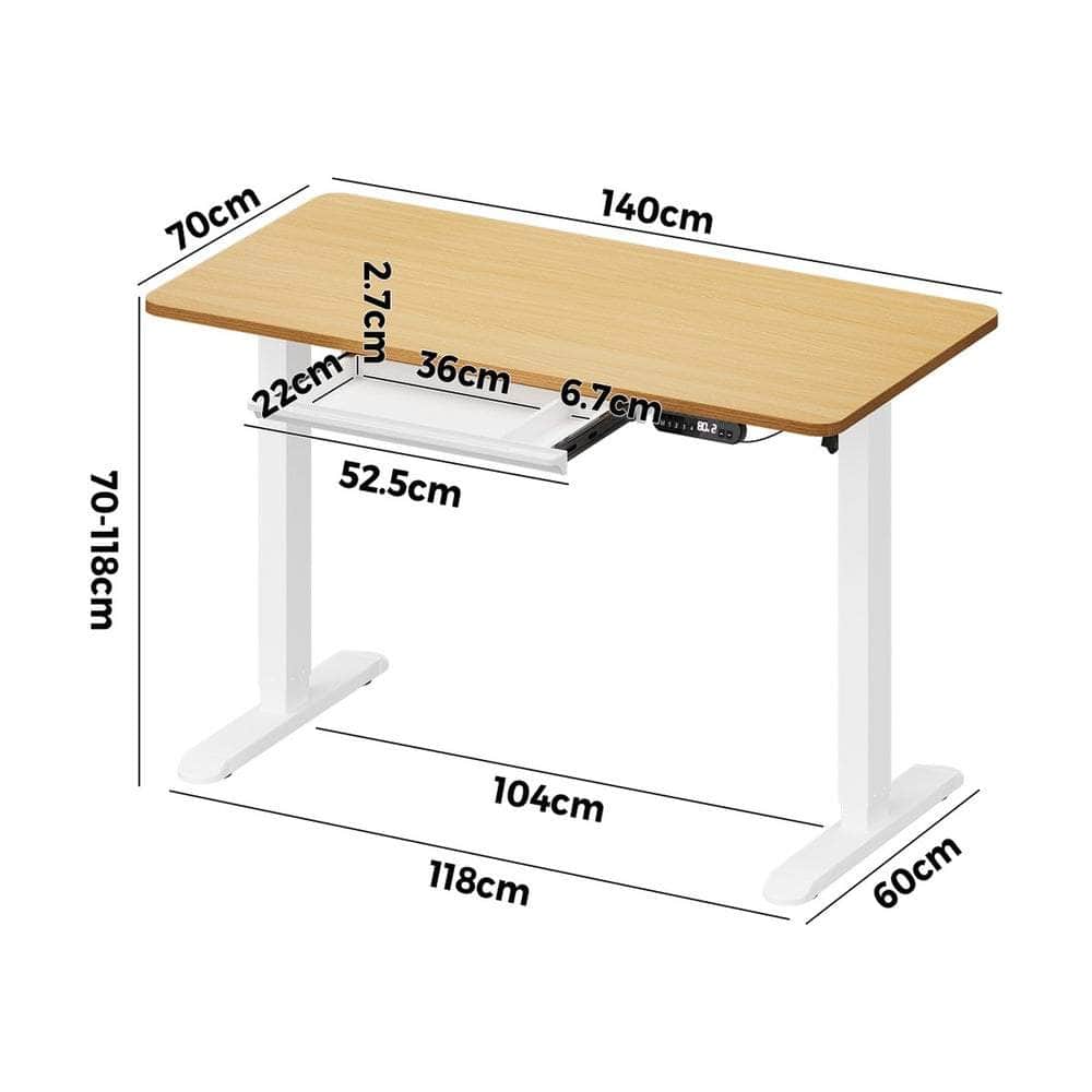 120cm &140cm Electric Standing Desk With Drawer Adjustable White