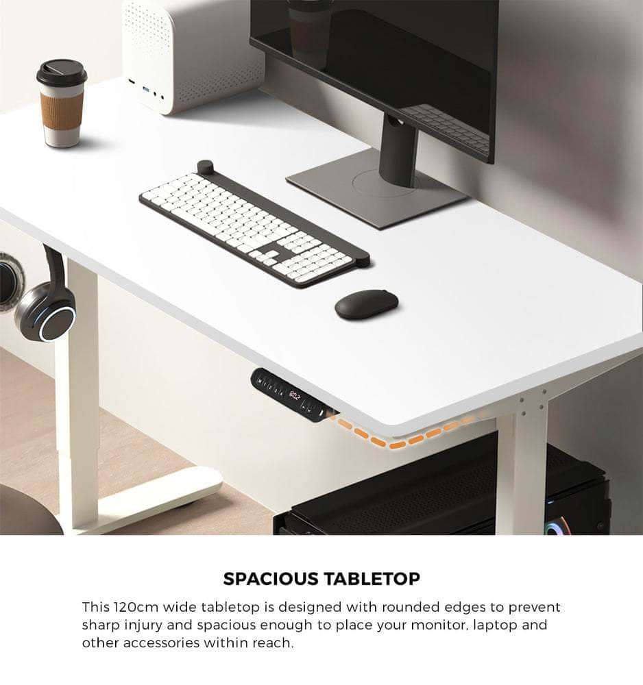 120cm &140cm Electric Standing Desk With Drawer Adjustable White