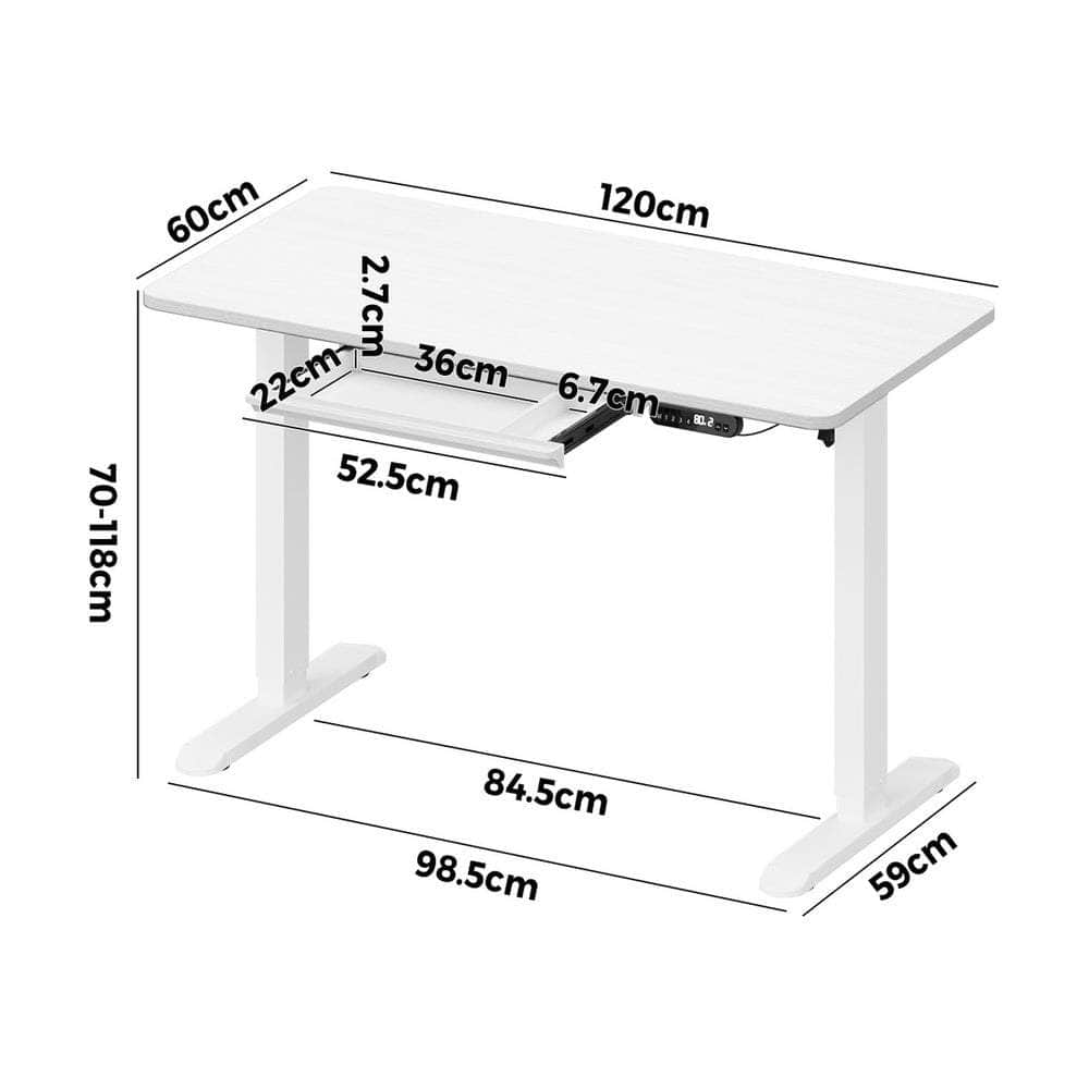 120cm &140cm Electric Standing Desk With Drawer Adjustable White