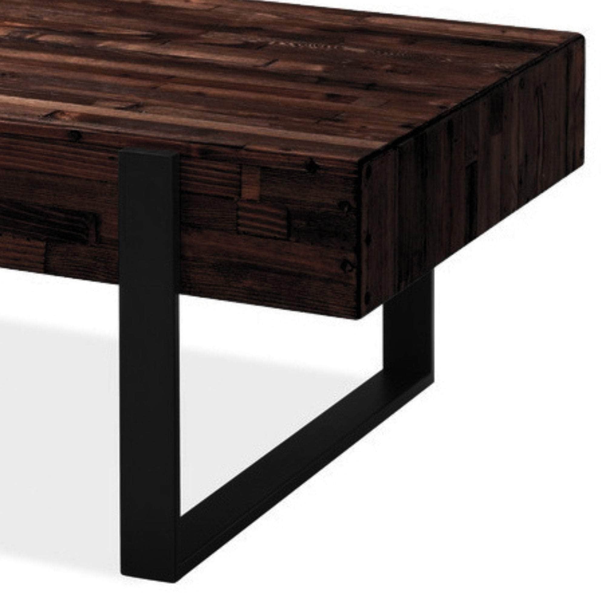 120Cm Coffee Table With Metal Leg Pine Wood Top Black
