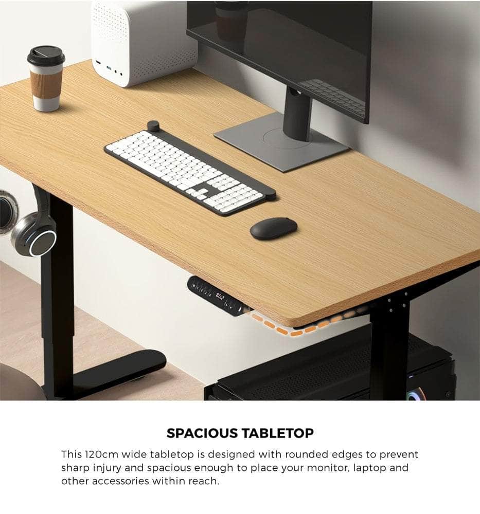 120CM Electric Standing Desk Single Motor Black & Oak Adjustable Office