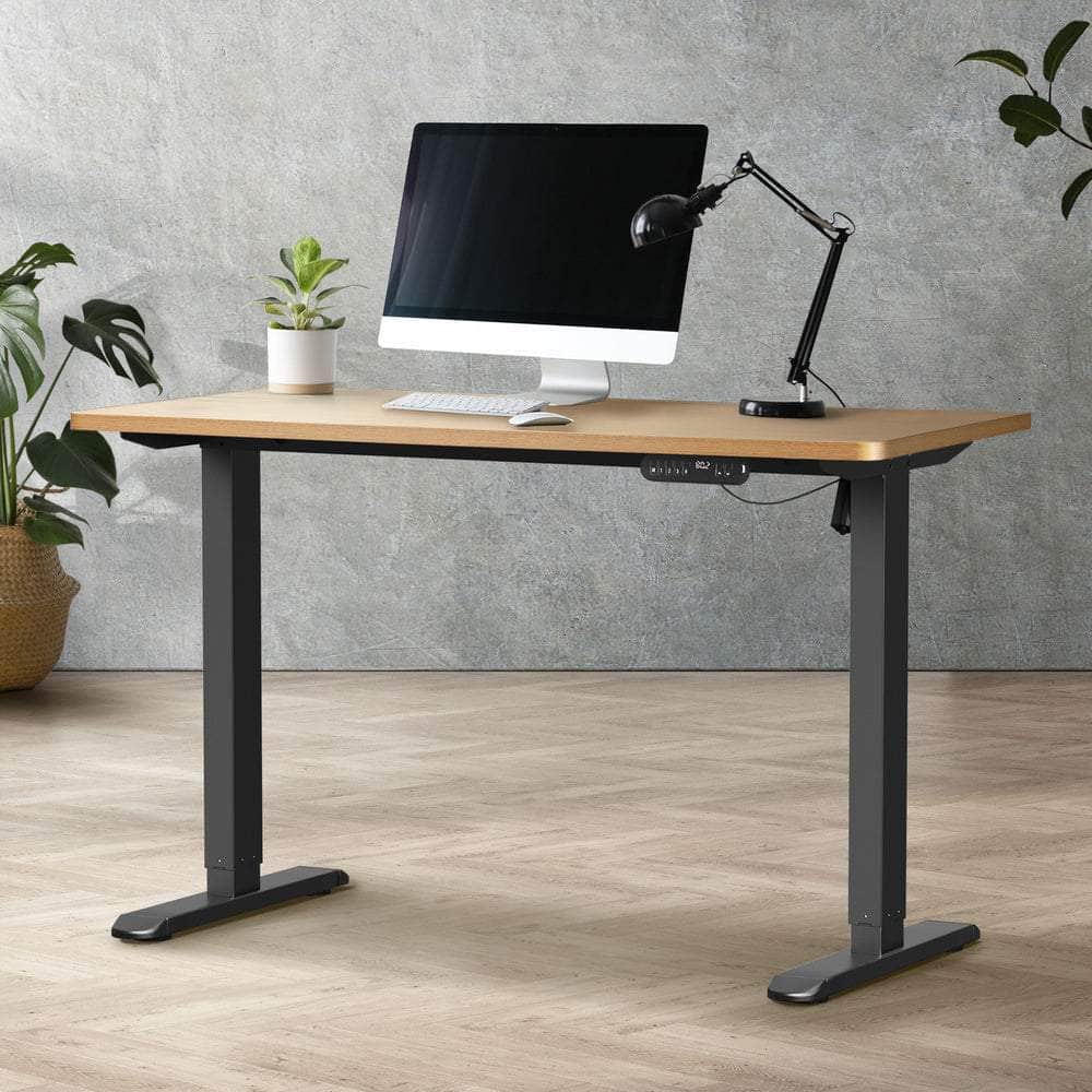 120CM Electric Standing Desk Single Motor Black & Oak Adjustable Office