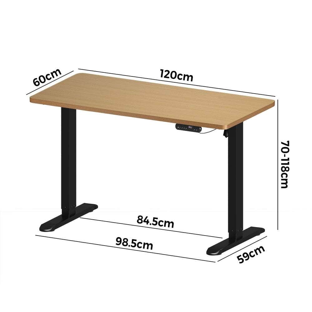 120CM Electric Standing Desk Single Motor Black & Oak Adjustable Office