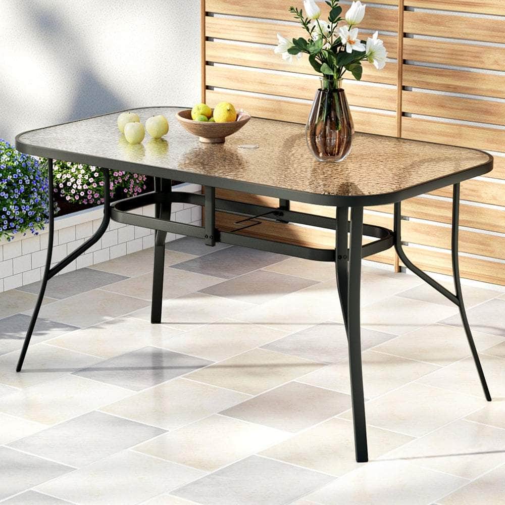 120CM Outdoor Dining Table Steel Parasol Hole Desk Patio Furniture Black