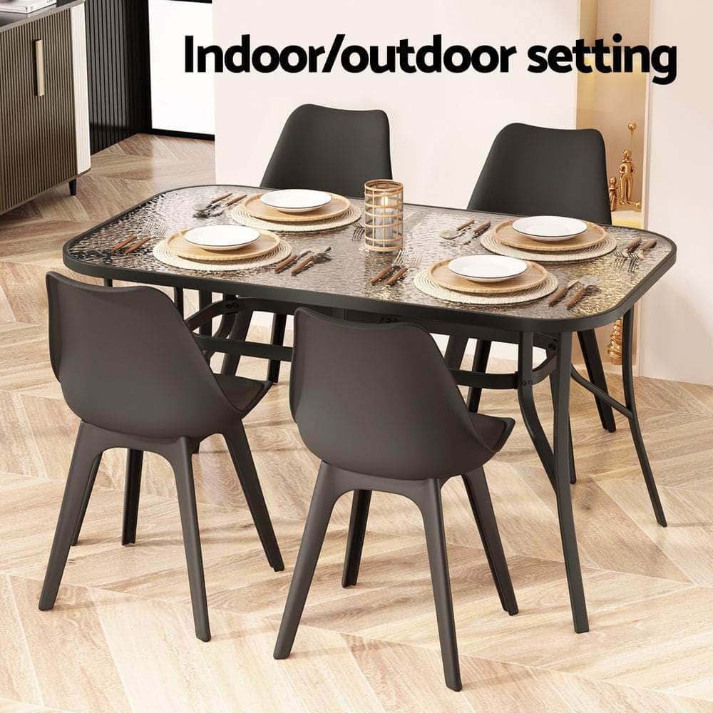 120CM Outdoor Dining Table Steel Parasol Hole Desk Patio Furniture Black