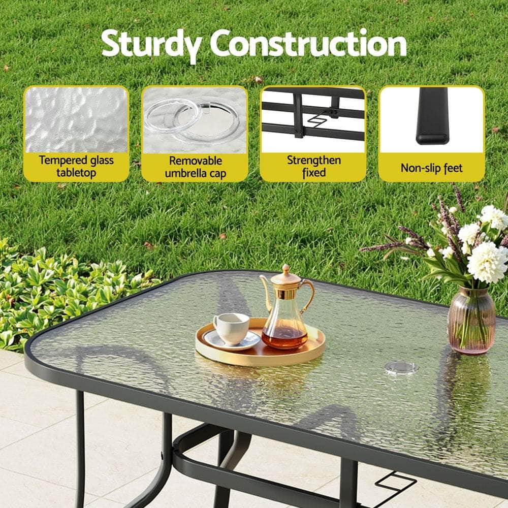 120CM Outdoor Dining Table Steel Parasol Hole Desk Patio Furniture Black