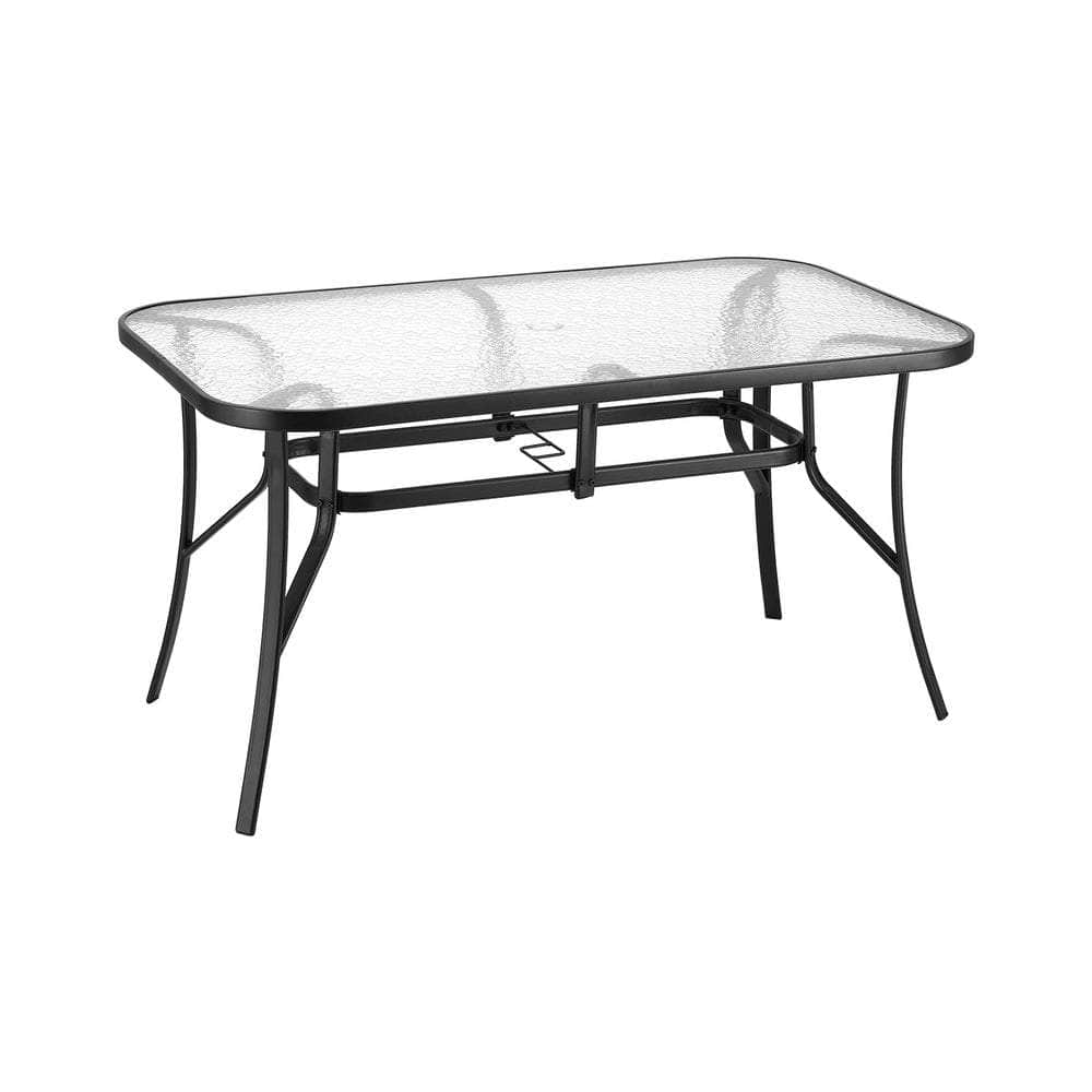 120CM Outdoor Dining Table Steel Parasol Hole Desk Patio Furniture Black