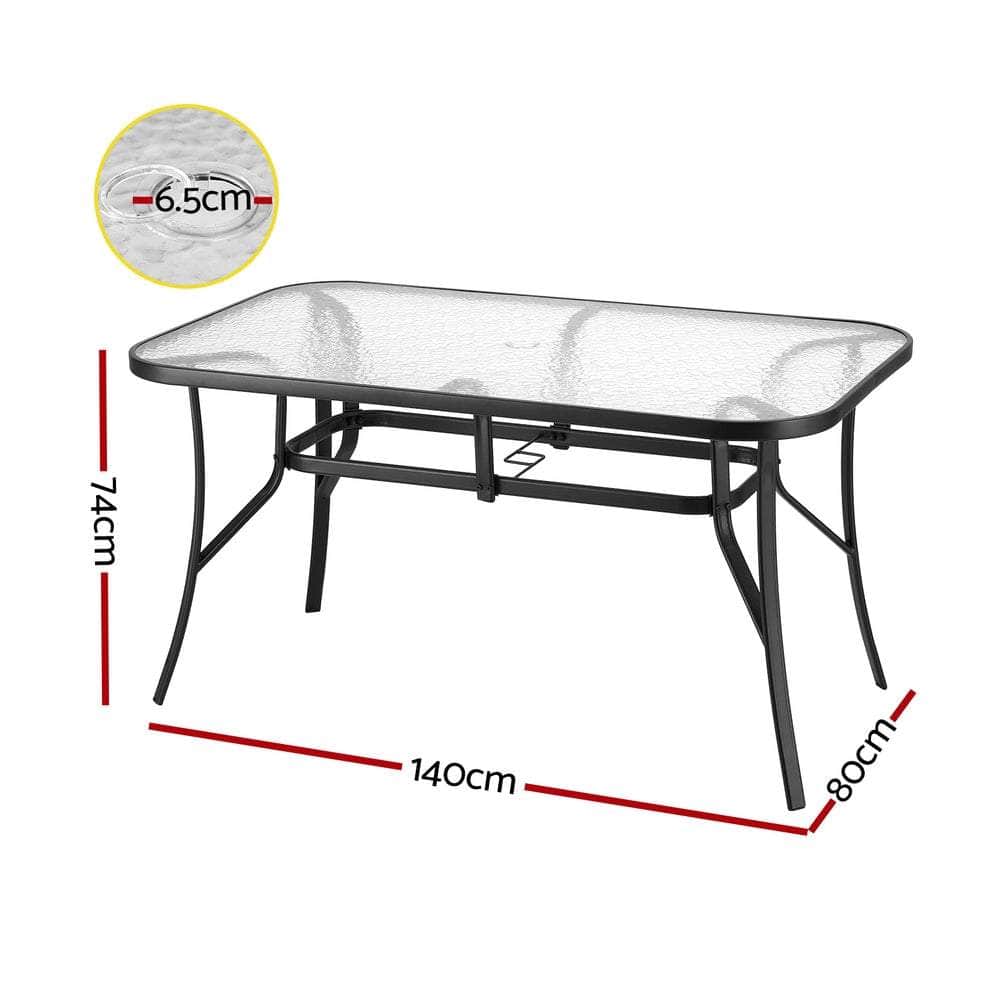 120CM Outdoor Dining Table Steel Parasol Hole Desk Patio Furniture Black