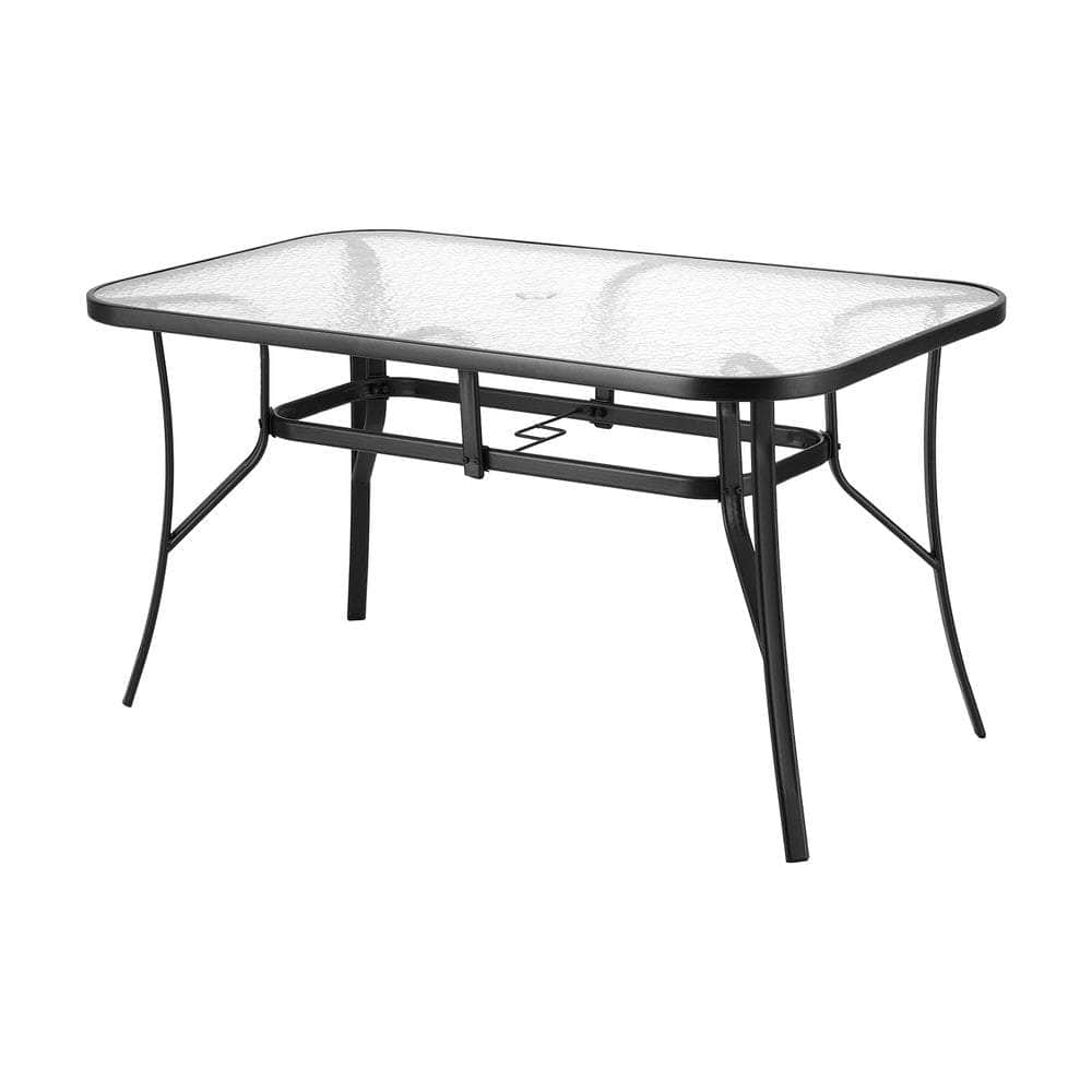 120CM Outdoor Dining Table Steel Parasol Hole Desk Patio Furniture Black