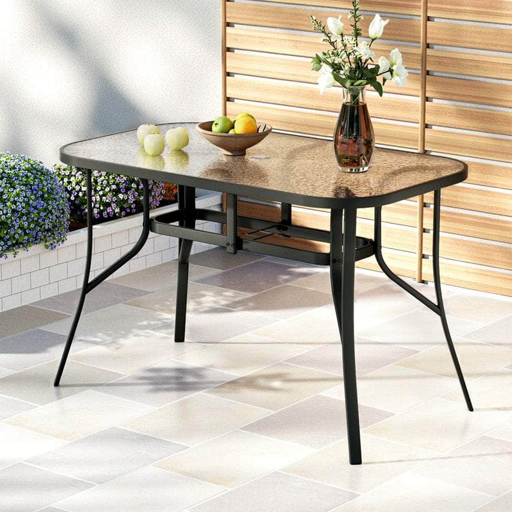 120CM Outdoor Dining Table Steel Parasol Hole Desk Patio Furniture Black