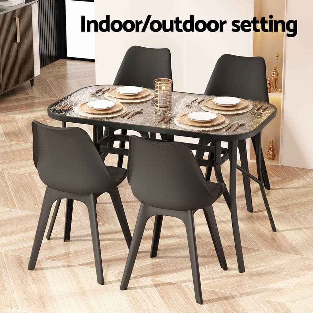 120CM Outdoor Dining Table Steel Parasol Hole Desk Patio Furniture Black