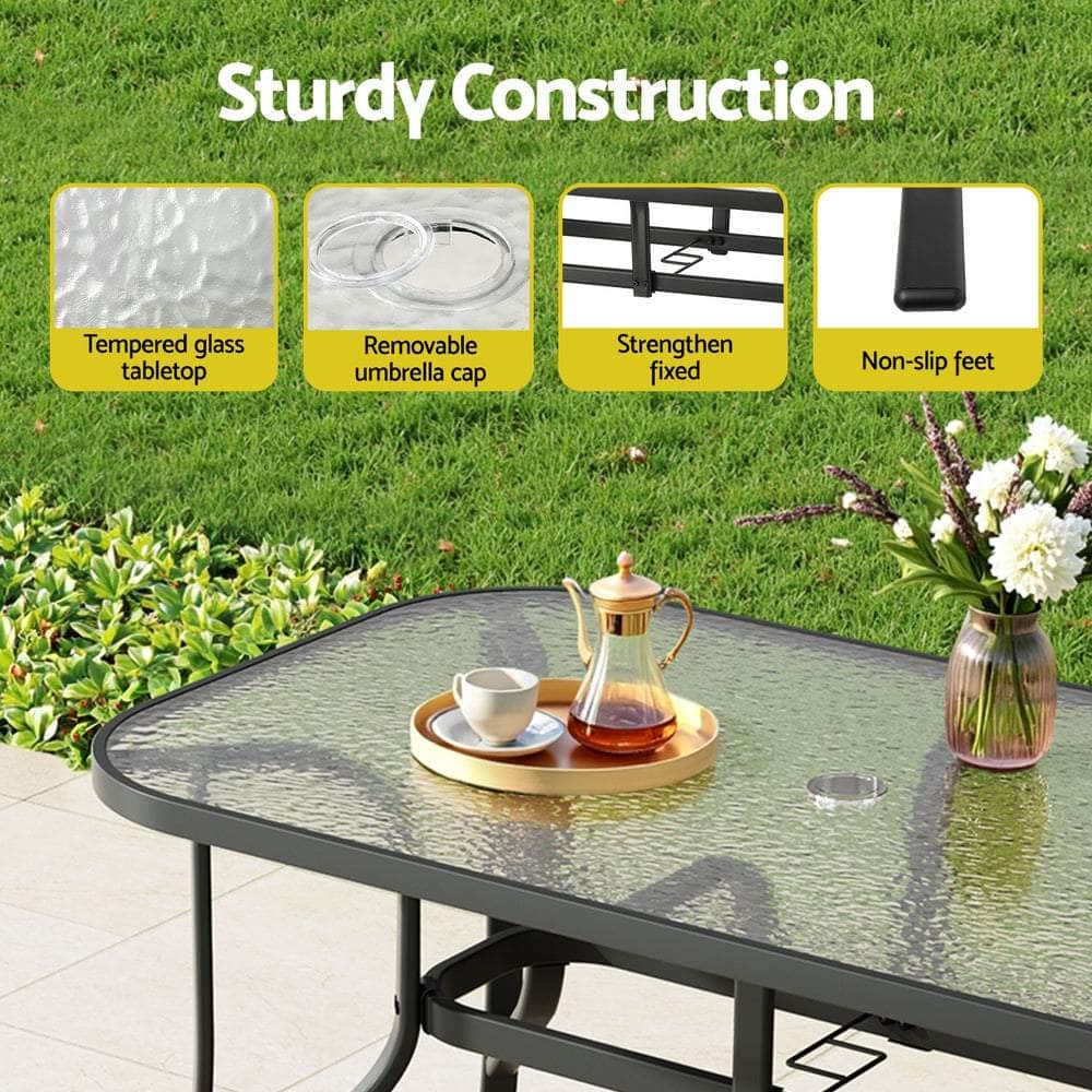 120CM Outdoor Dining Table Steel Parasol Hole Desk Patio Furniture Black
