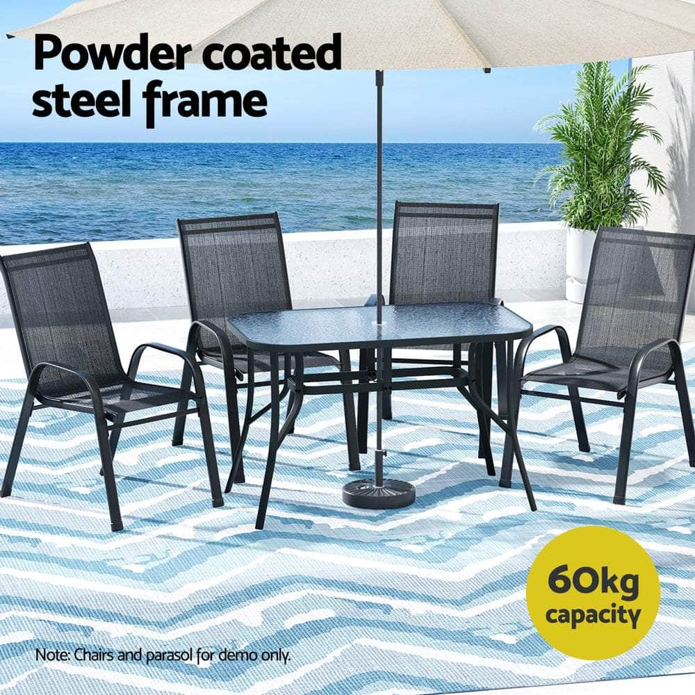 120CM Outdoor Dining Table Steel Parasol Hole Desk Patio Furniture Black