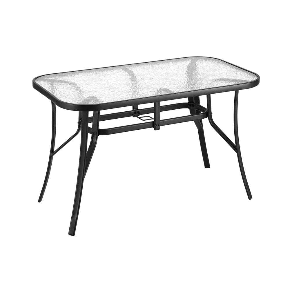 120CM Outdoor Dining Table Steel Parasol Hole Desk Patio Furniture Black