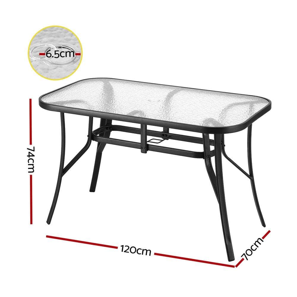 120CM Outdoor Dining Table Steel Parasol Hole Desk Patio Furniture Black