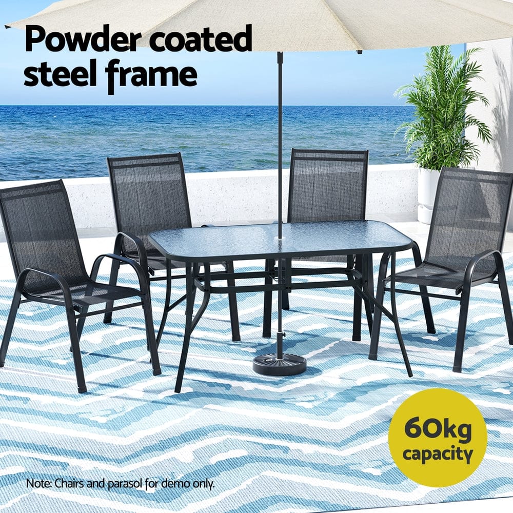 120CM Outdoor Dining Table Steel Parasol Hole Desk Patio Furniture Black