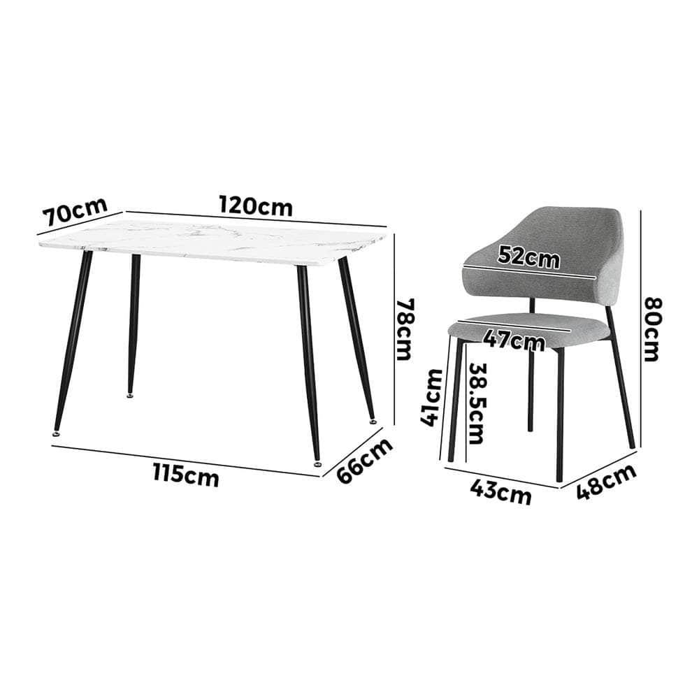 120cm Rectangle Dining Table Set with 6 Sherpa White & Grey Chairs for Dining