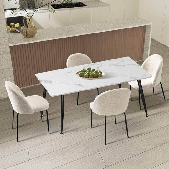 120cm Rectangle Dining Table with 4PCS/6PCS Chairs White Sherpa, White colour