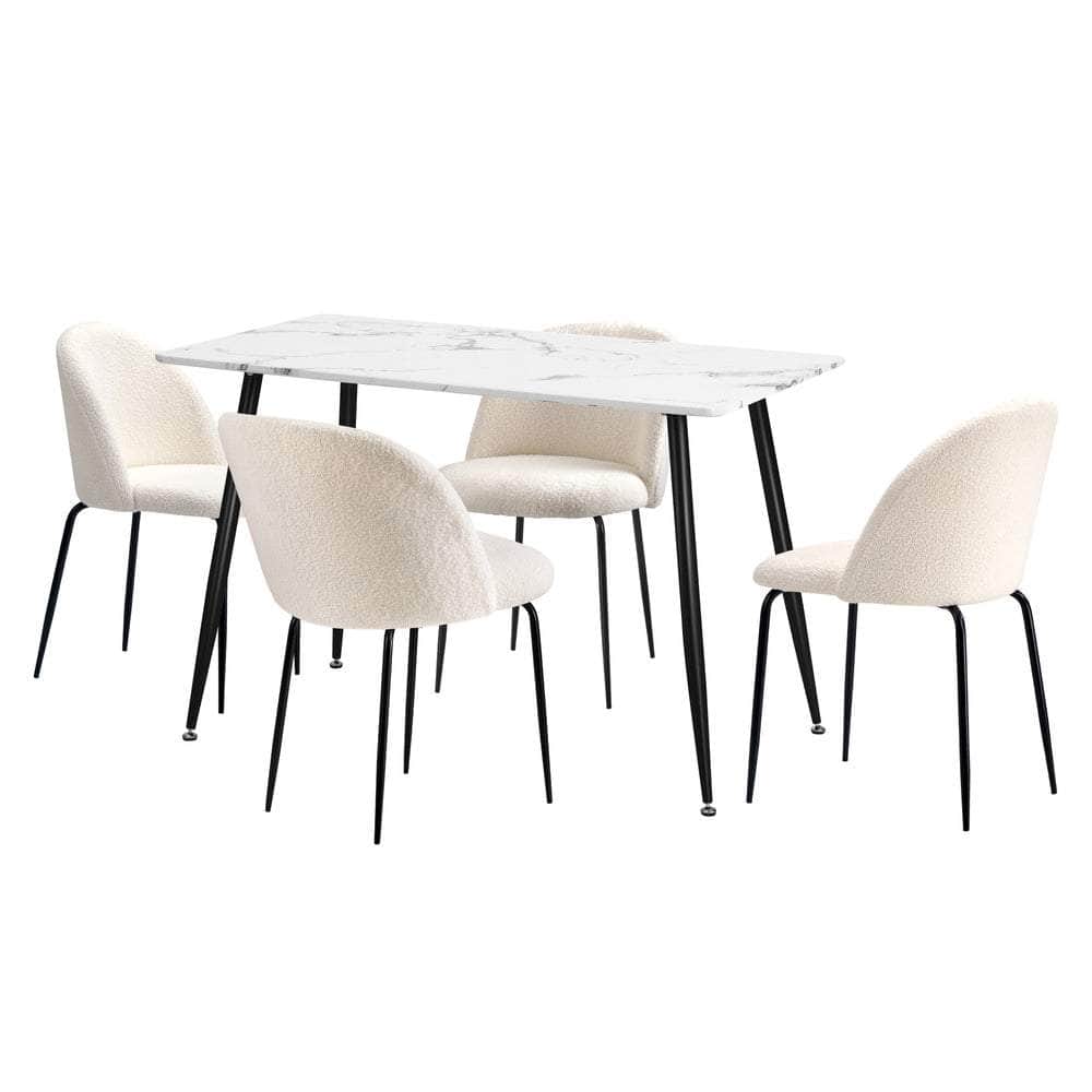 120cm Rectangle Dining Table with 4PCS/6PCS Chairs White Sherpa