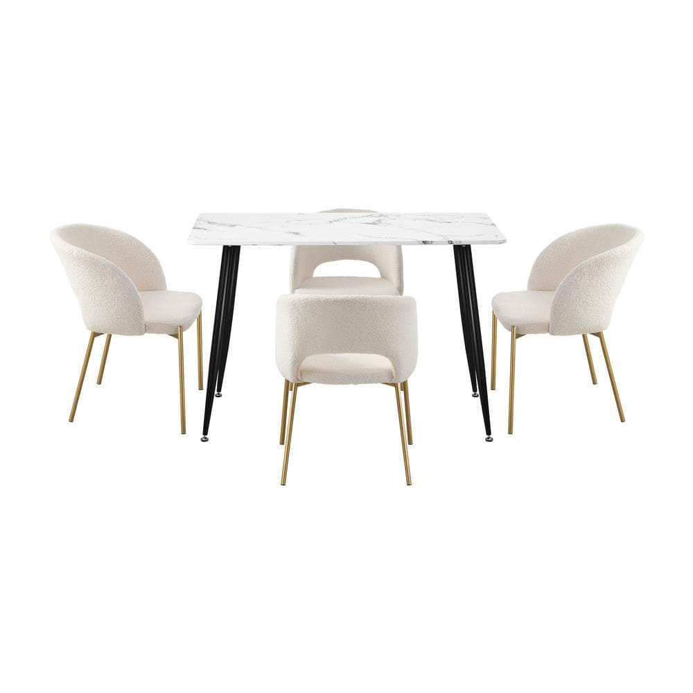 120cm Rectangle Dining Table with 4PCS Chairs Sherpa White