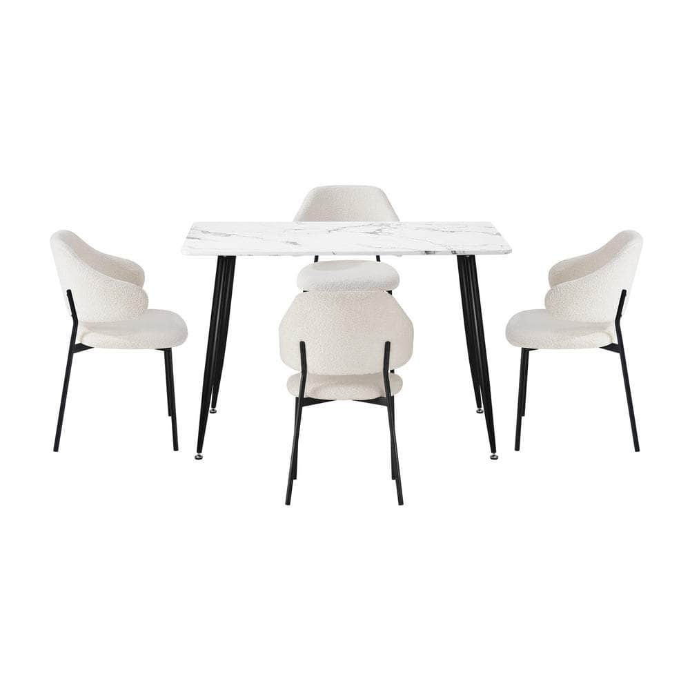 120cm Rectangle Dining Table with 4PCS Grey & White Fabric Chairs for Dining Room