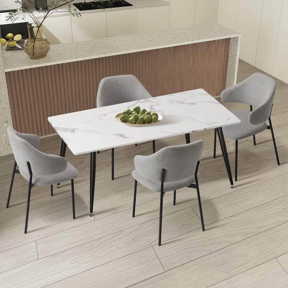 120cm Rectangle Dining Table with 4PCS Grey & White Fabric Chairs for Dining Room