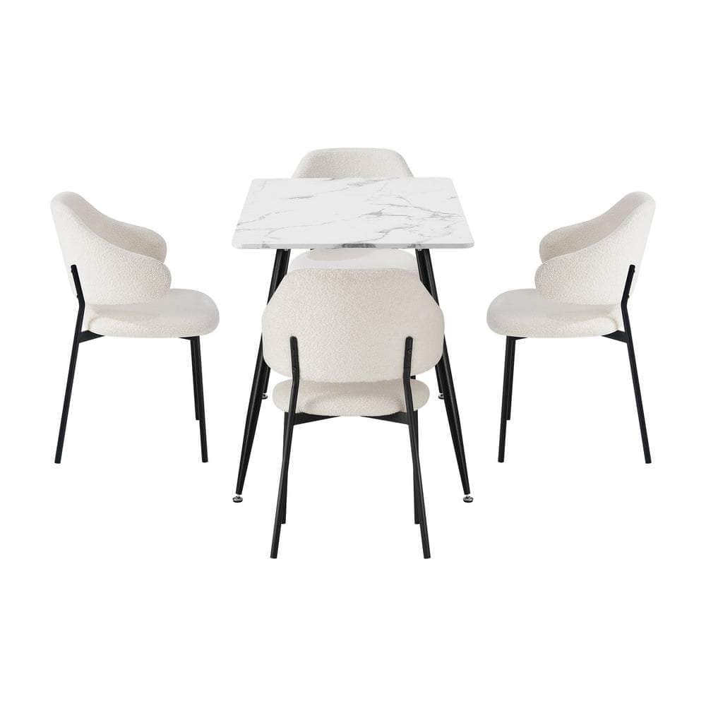 120cm Rectangle Dining Table with 4PCS Grey & White Fabric Chairs for Dining Room