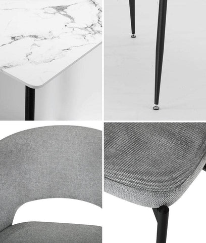 120cm Rectangle Dining Table with 6 Grey & Gold Fabric Chairs for Dining Room