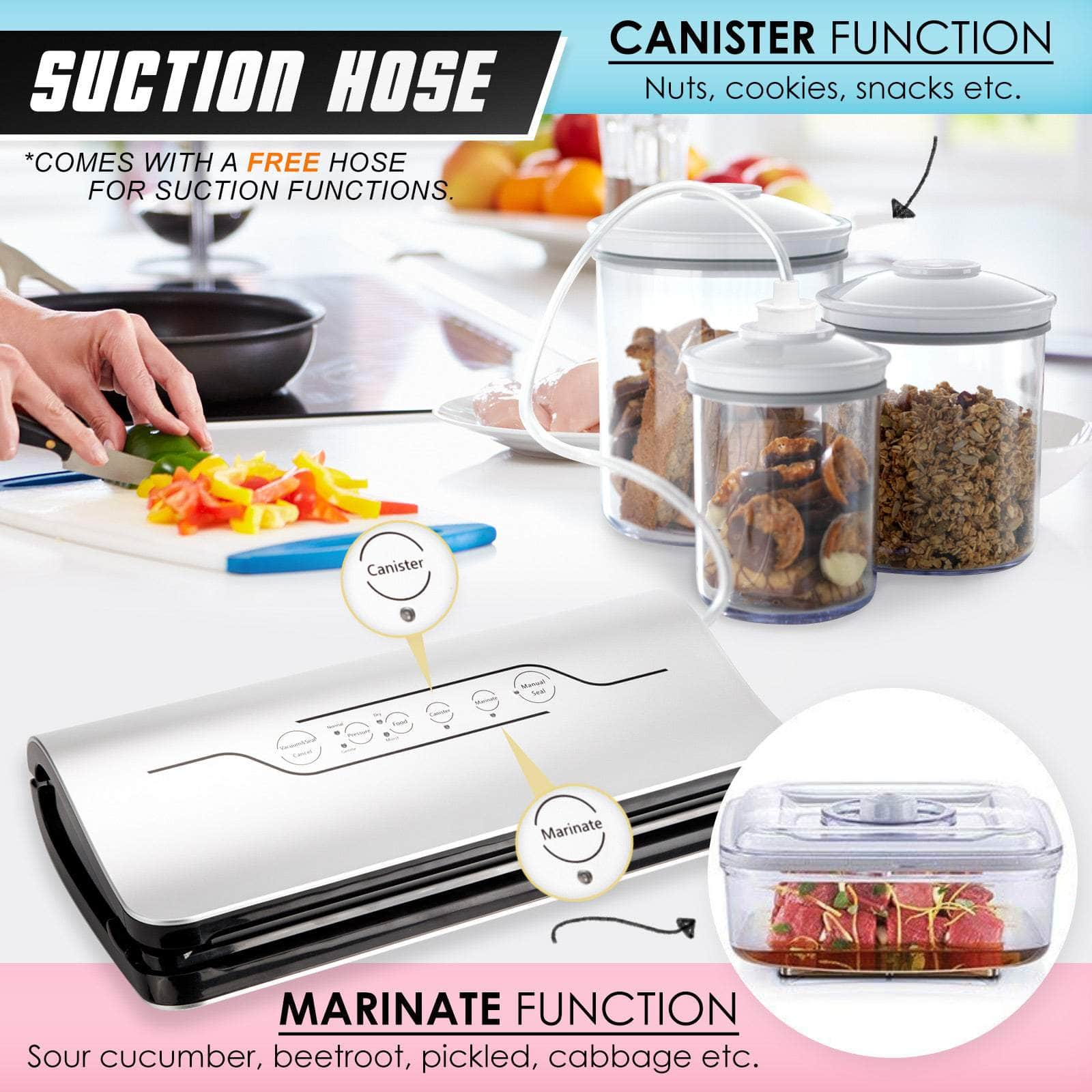 125W Silver Kitchen Vacuum Food Sealer Sous Vide Machine