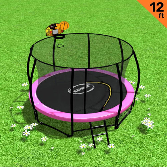 12ft Outdoor Trampoline with Basketball Hoop Pink