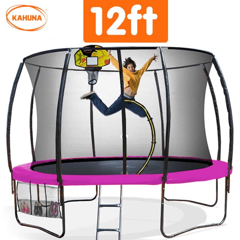 12ft Outdoor Trampoline with Basketball Hoop Pink Backyard Fun Fitness