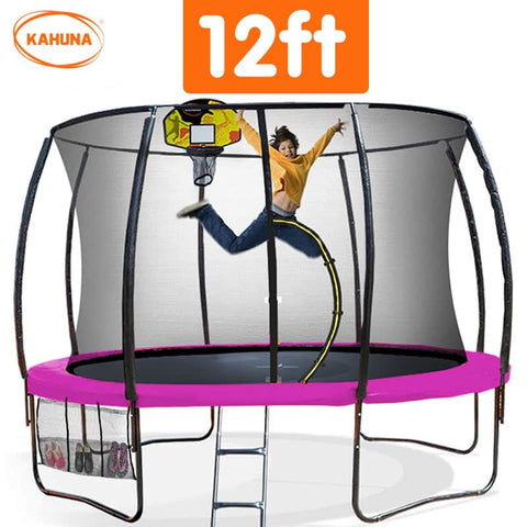 12ft Outdoor Trampoline with Basketball Hoop Pink Backyard Fun Fitness