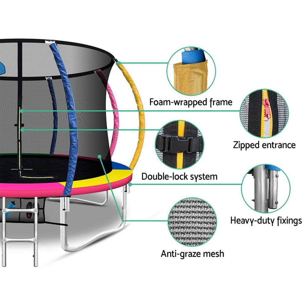 12FT Trampoline Round Trampolines With Basketball  Multi-coloured